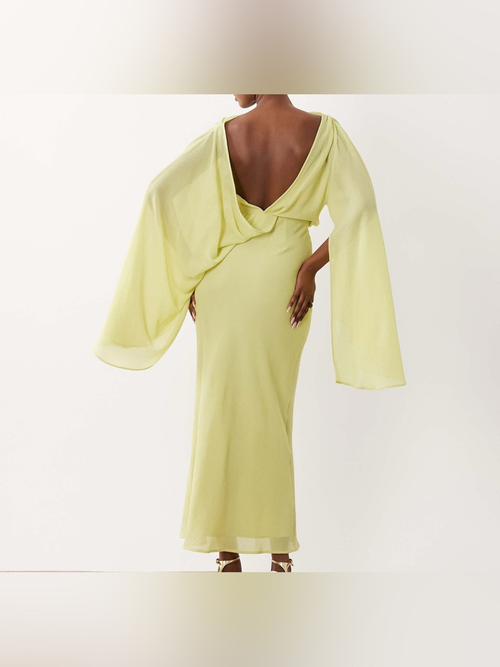 Asos Elegant Lime Green Cape Midi Dress - Picture 2 of 3